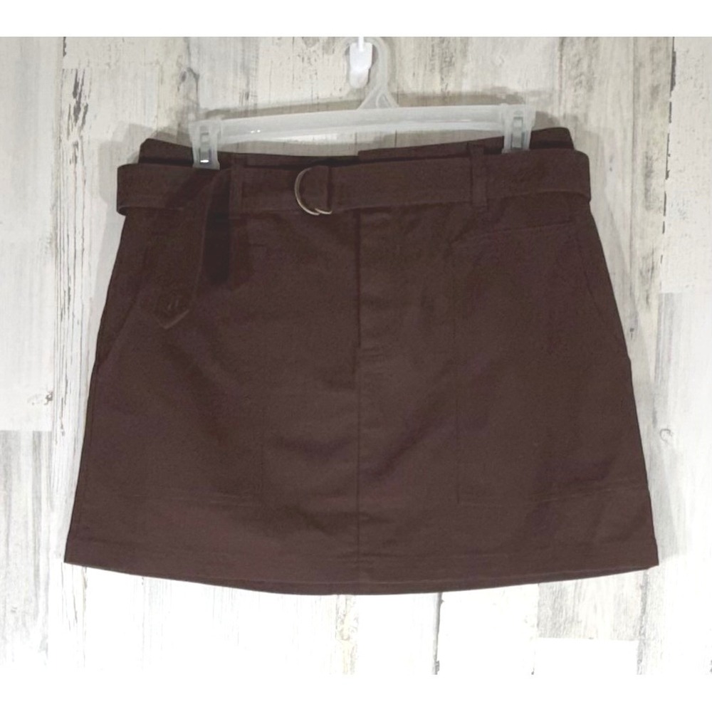 Woolrich Belted Mini Skirt Size Large Brown NEW Cotton Utility Canvas‎ Pocket - Picture 3 of 9